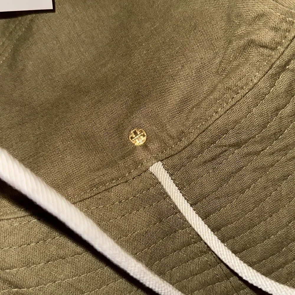 Tory Burch OS Beige Tan Red Monogram Embroidered Climbing Rose Bucket Hat